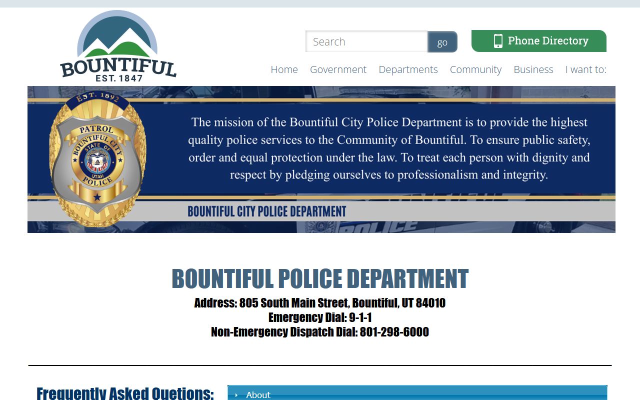 Bountiful Police Department page for arrest records