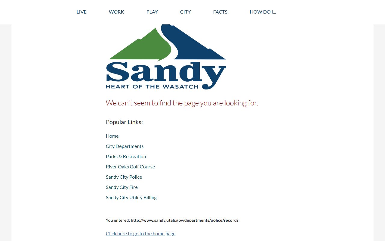 Sandy Police Department records page for arrest records