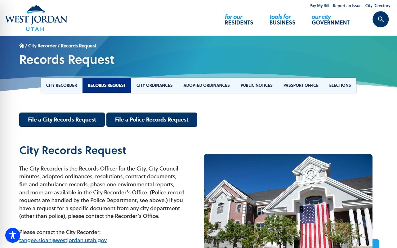 West Jordan Police records request page for arrest records