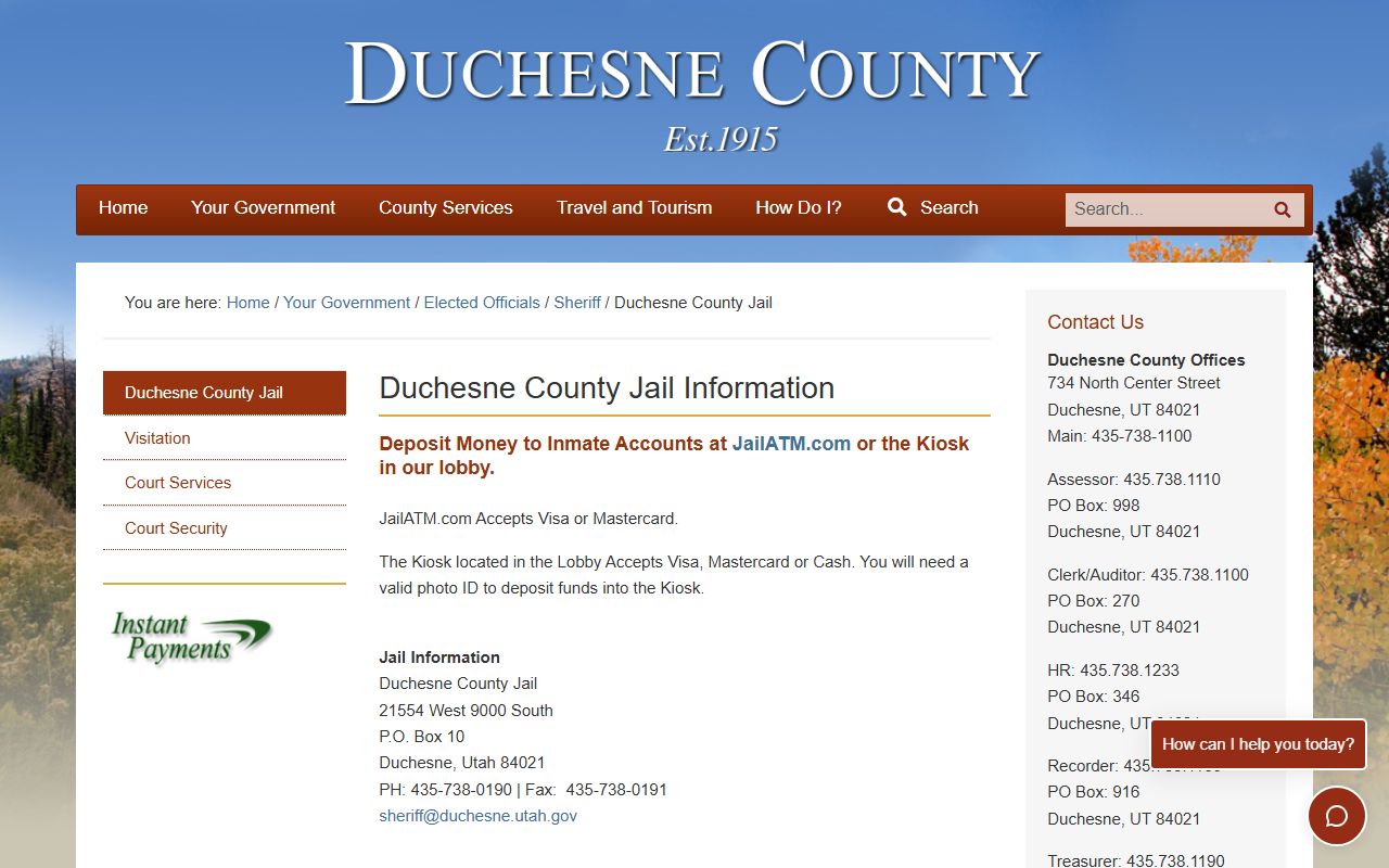 Duchesne County arrest records jail information page