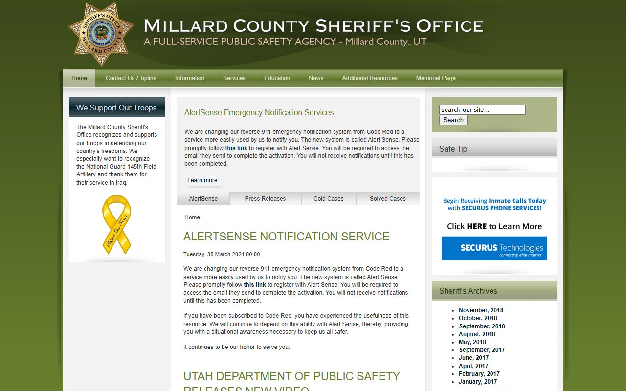 Millard County arrest records Sheriff's Office inmate search