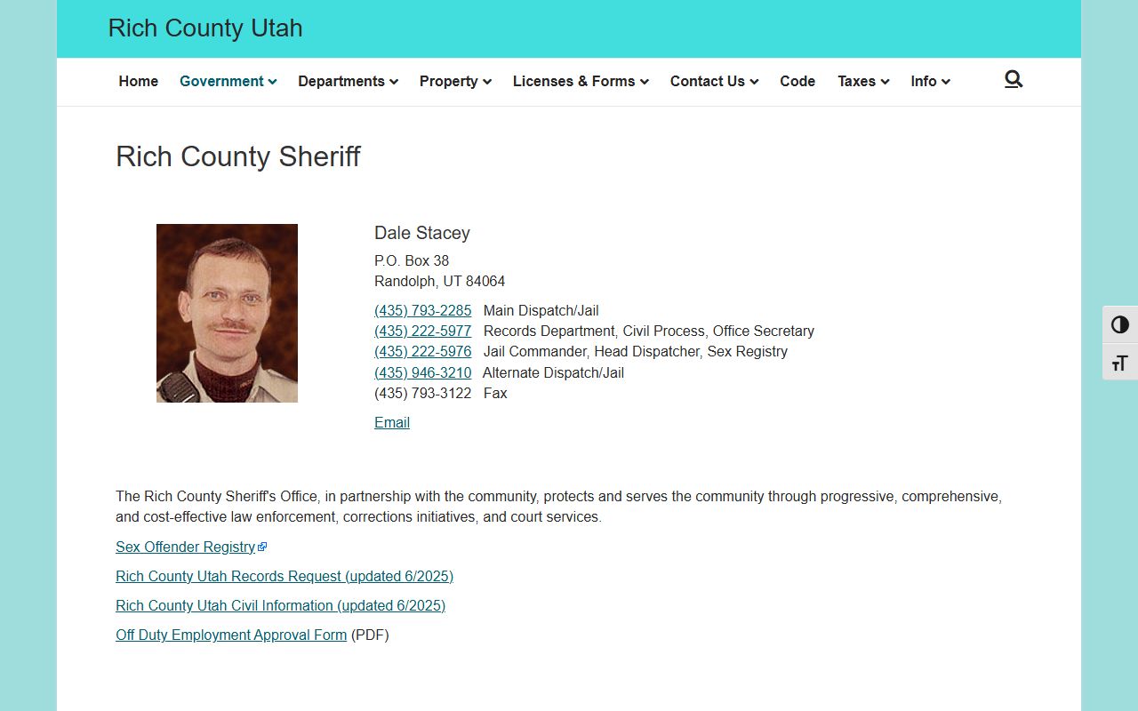 Rich County arrest records Sheriff's Office website