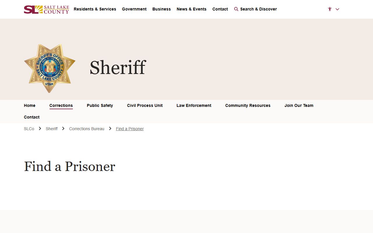 Salt Lake County arrest records inmate search page
