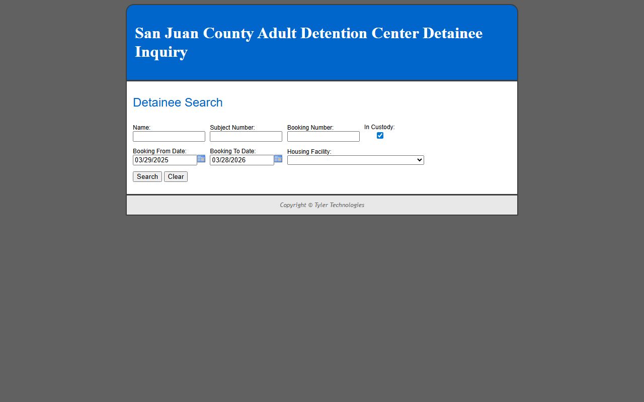 San Juan County arrest records detainee inquiry portal