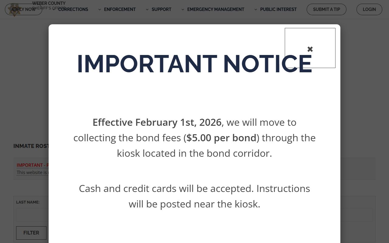 Weber County inmate roster for arrest records search