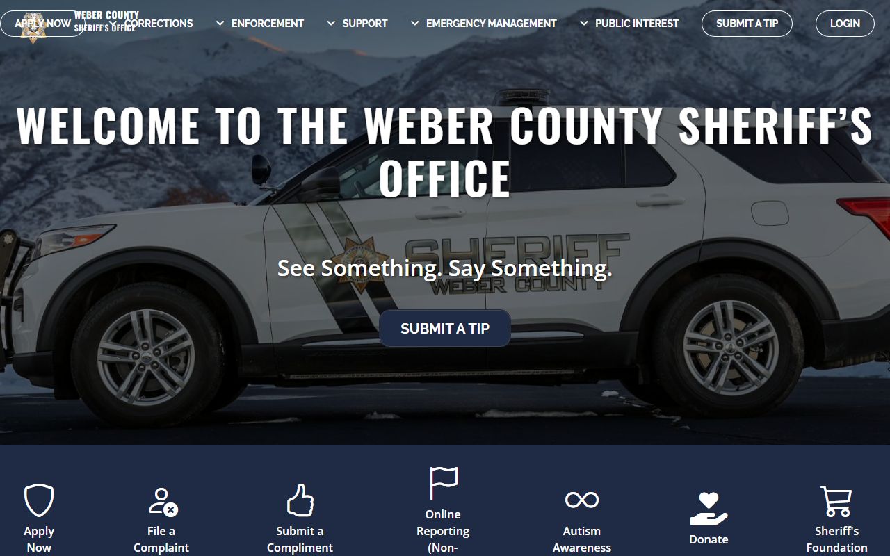 Weber County Sheriff's Office main page for arrest records