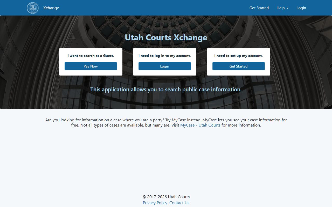 Utah Courts XChange portal for searching arrest case records